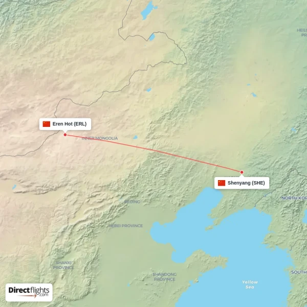 Eren Hot - Shenyang direct flight map
