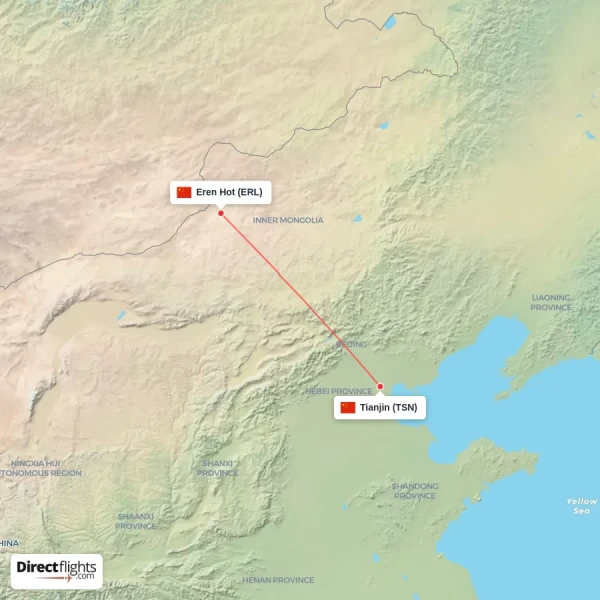 Eren Hot - Tianjin direct flight map