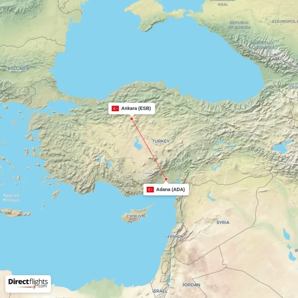 Ankara - Adana direct flight map