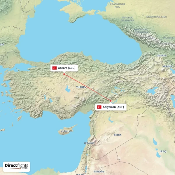 Ankara - Adiyaman direct flight map