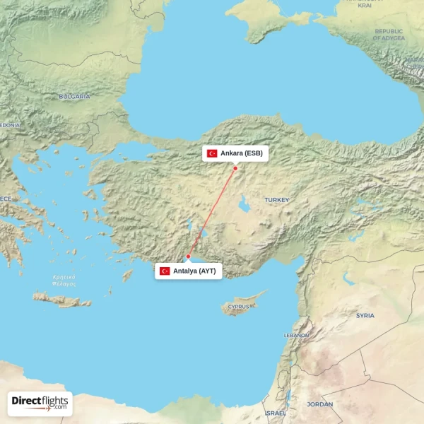 Ankara - Antalya direct flight map