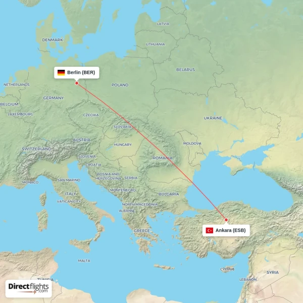 Ankara - Berlin direct flight map