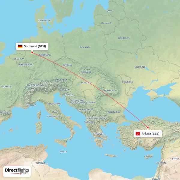 Ankara - Dortmund direct flight map
