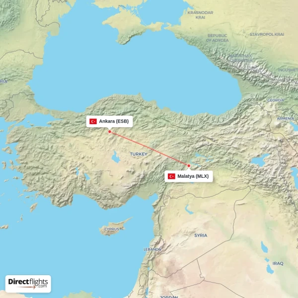Ankara - Malatya direct flight map