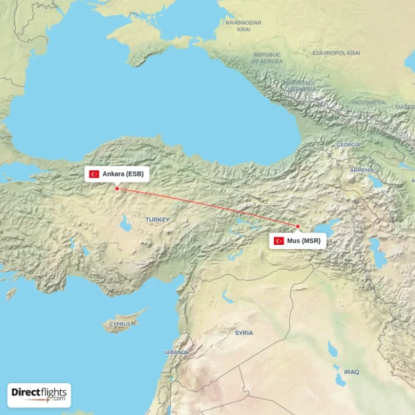 Ankara - Mus direct flight map