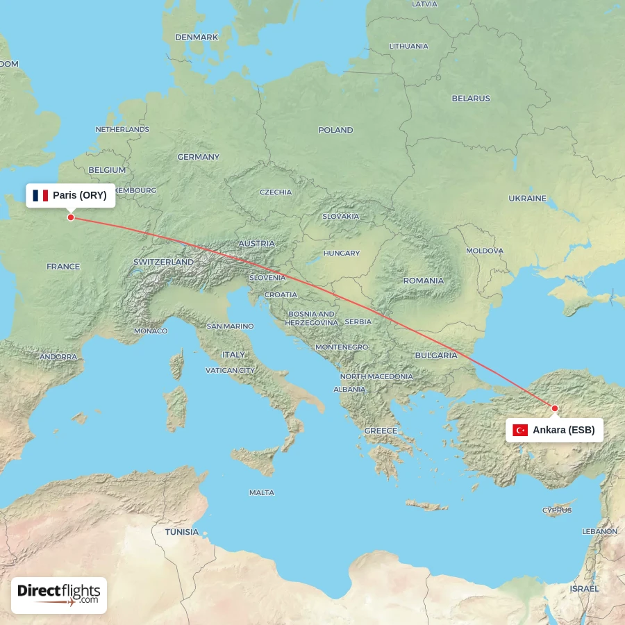 ESB - ORY route map