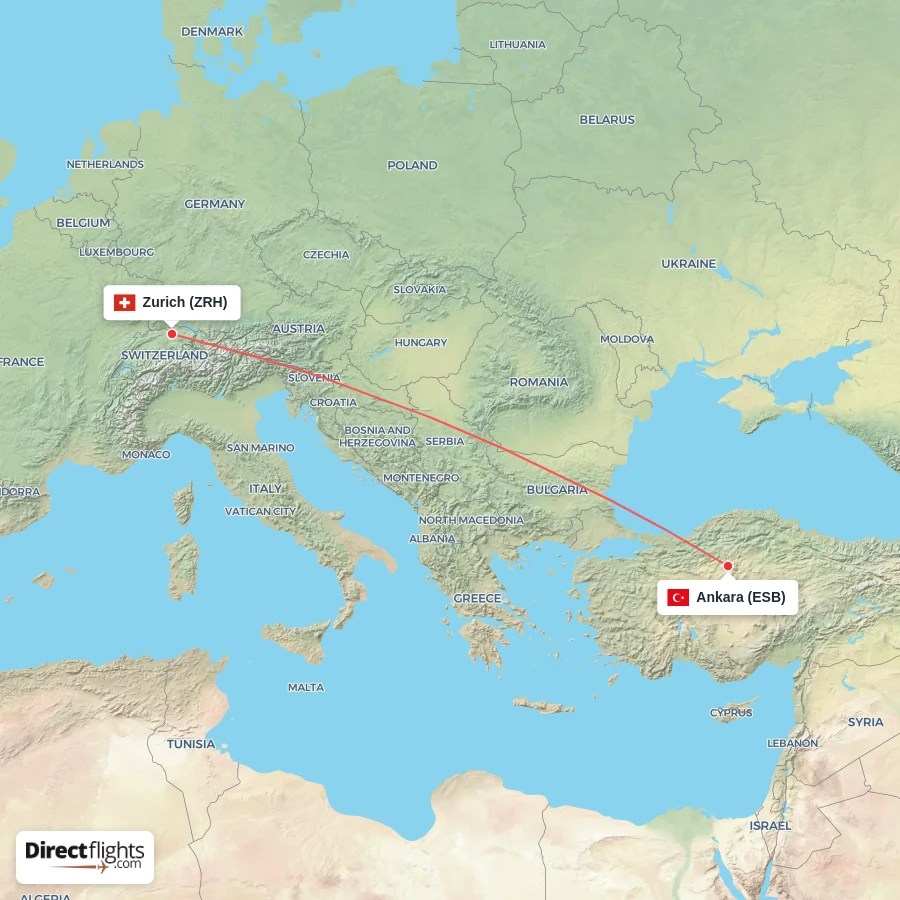 ESB - ZRH route map