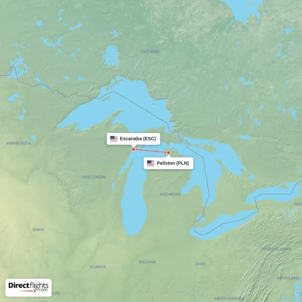 Escanaba - Pellston direct flight map