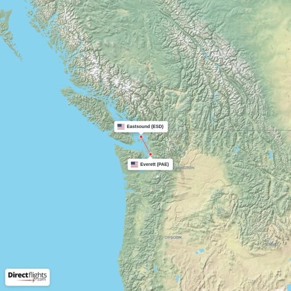 Eastsound - Everett direct flight map