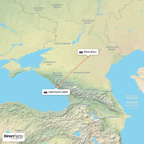 Elista - Adler/Sochi direct flight map