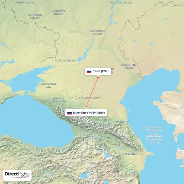 Elista - Mineralnye Vody direct flight map