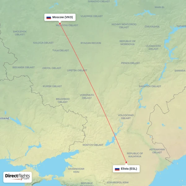 Elista - Moscow direct flight map
