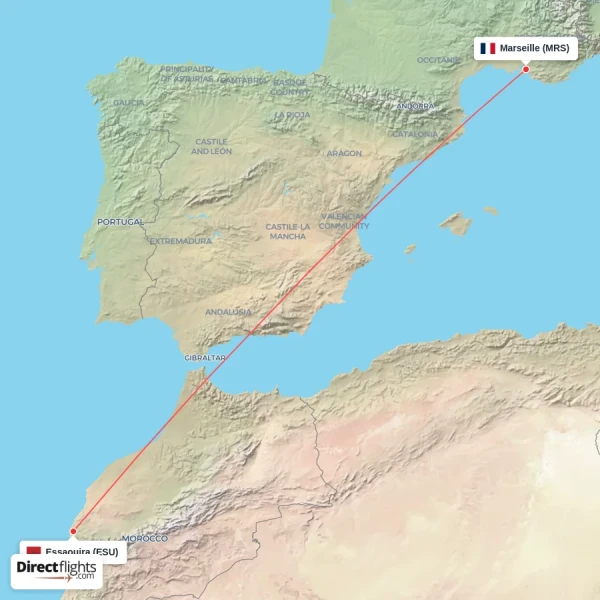Essaouira - Marseille direct flight map