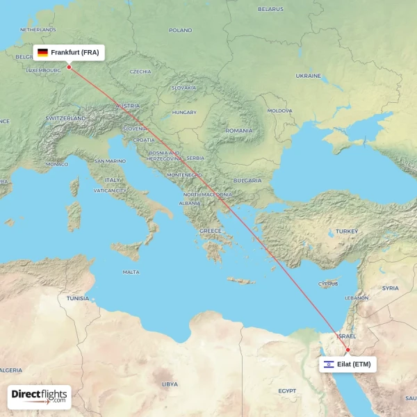 Eilat - Frankfurt direct flight map