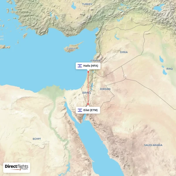Eilat - Haifa direct flight map