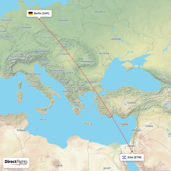 Eilat - Berlin direct flight map