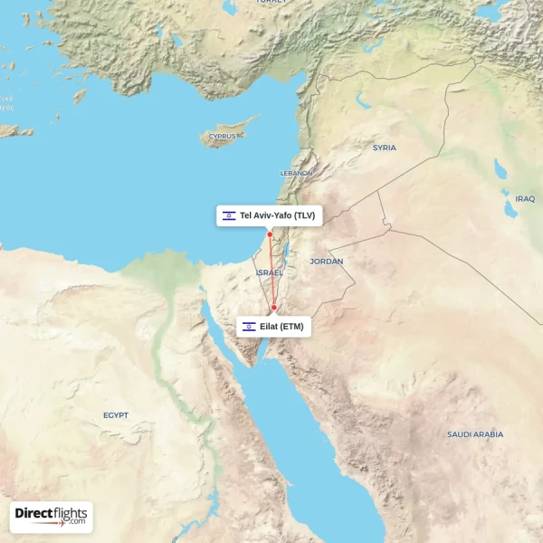 Eilat - Tel Aviv-Yafo direct flight map