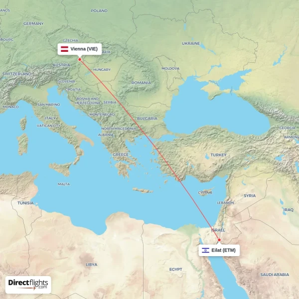 Eilat - Vienna direct flight map