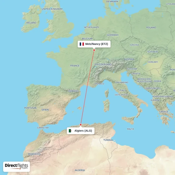 Metz/Nancy - Algiers direct flight map