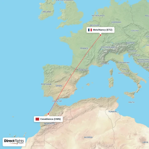 Metz/Nancy - Casablanca direct flight map