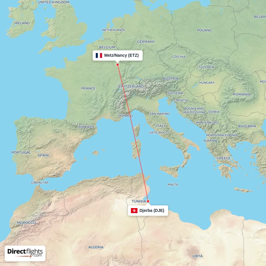 ETZ - DJE route map