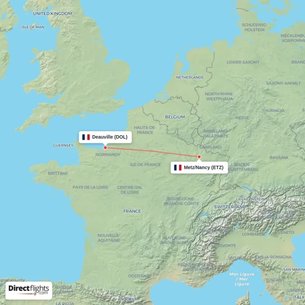 Metz/Nancy - Deauville direct flight map