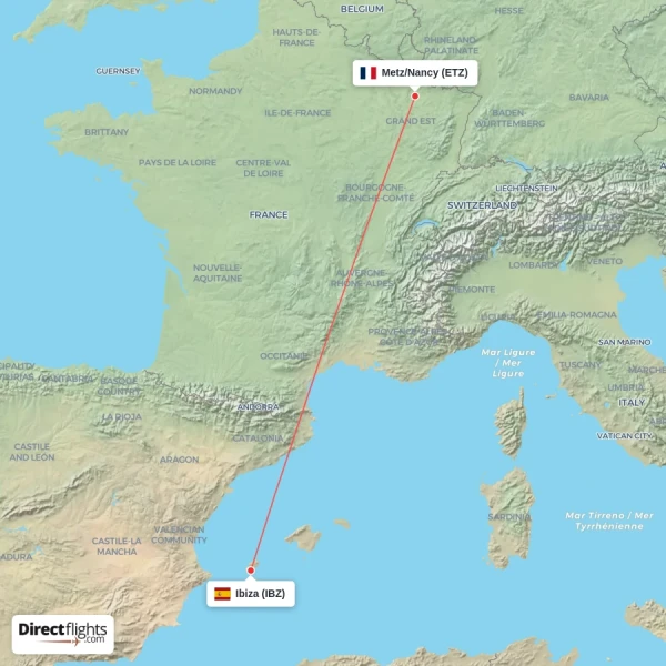 Metz/Nancy - Ibiza direct flight map