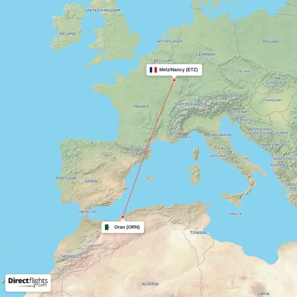 Metz/Nancy - Oran direct flight map