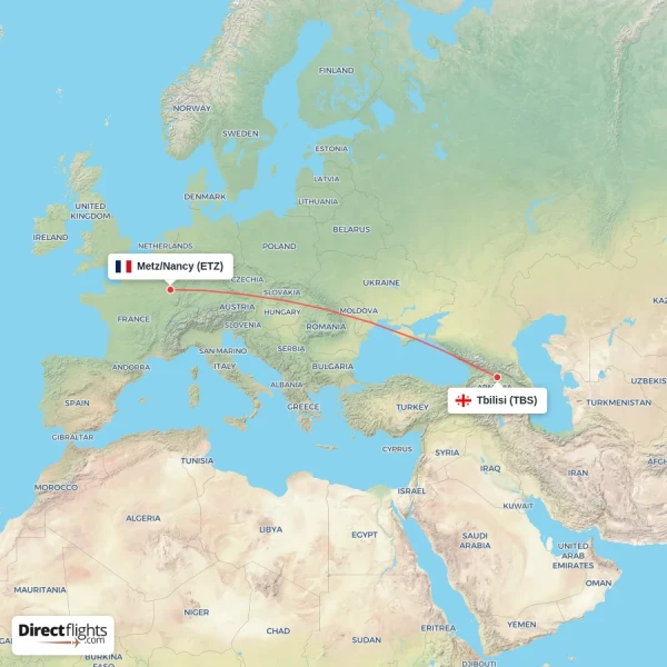 Metz/Nancy - Tbilisi direct flight map