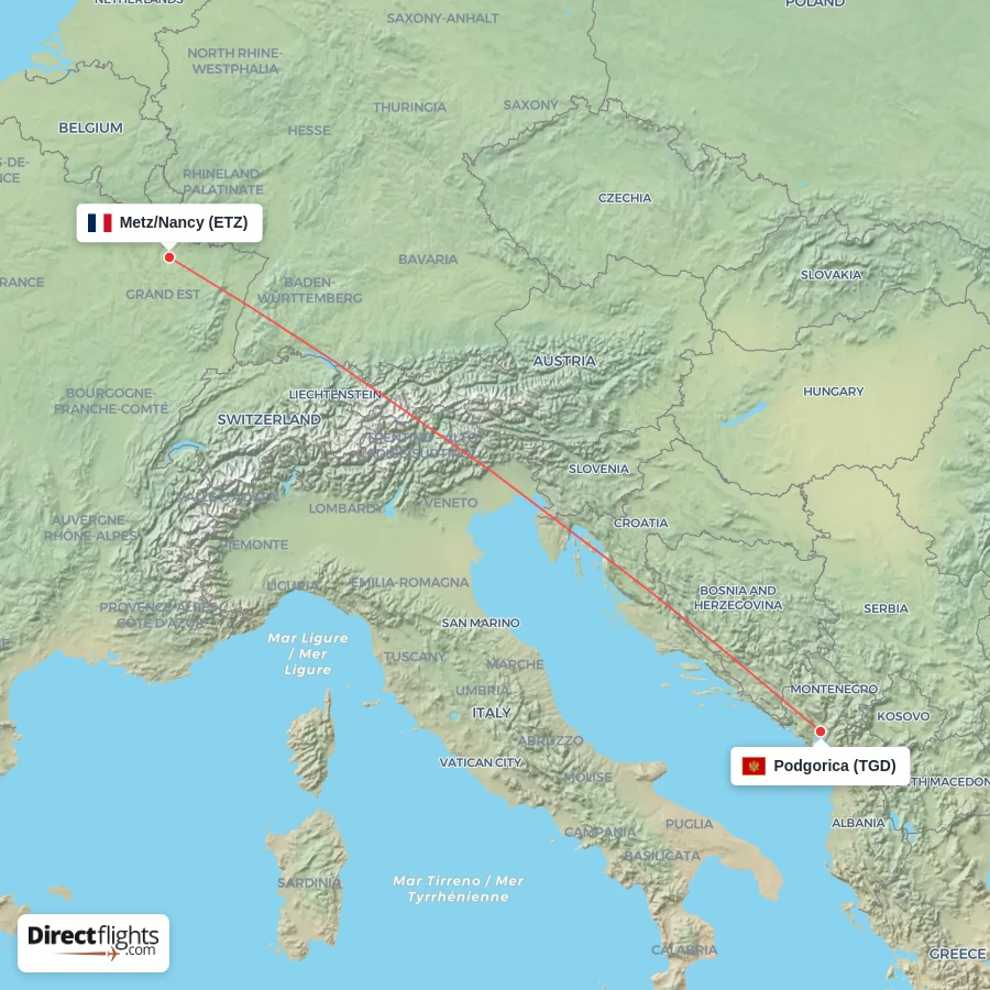 ETZ - TGD route map