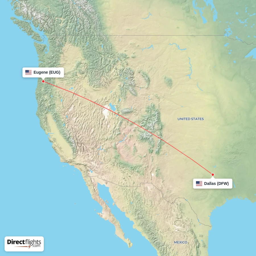 EUG - DFW route map