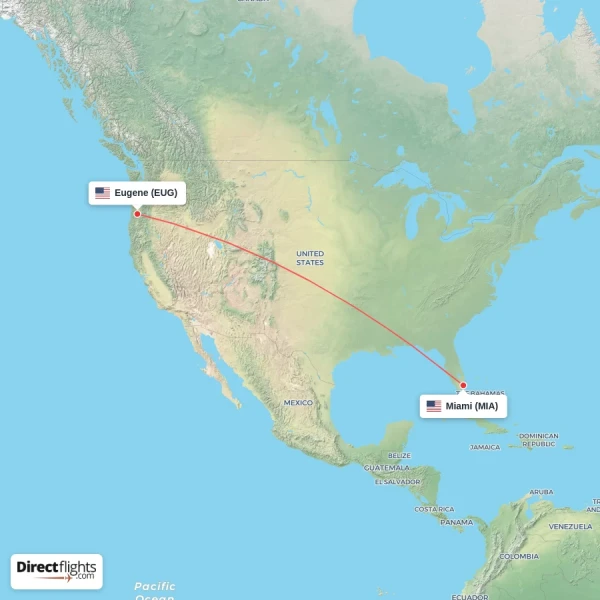 Eugene - Miami direct flight map