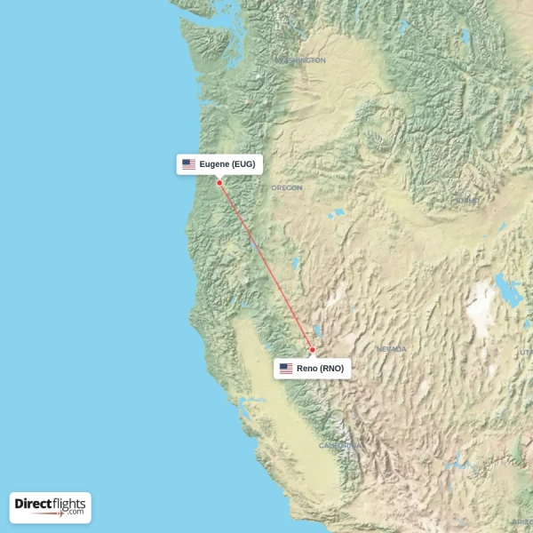 Eugene - Reno direct flight map