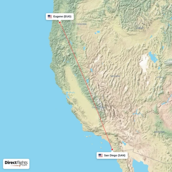 Eugene - San Diego direct flight map