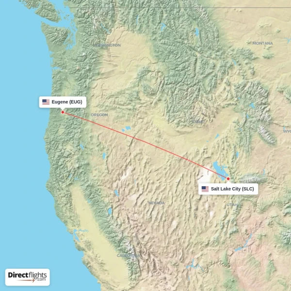 Eugene - Salt Lake City direct flight map