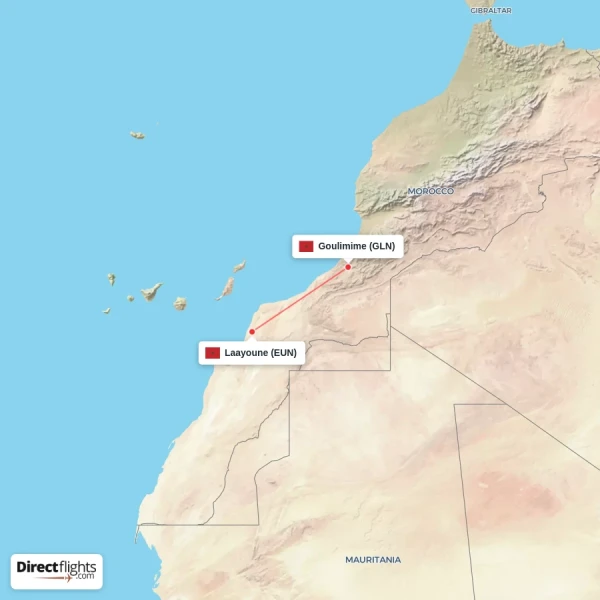 Laayoune - Goulimime direct flight map