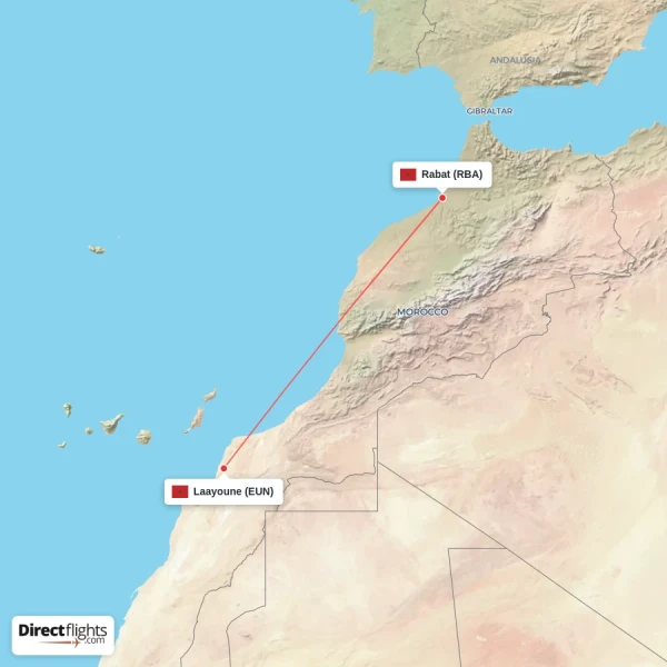 Laayoune - Rabat direct flight map
