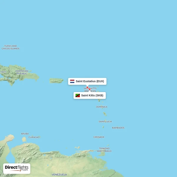 Saint Eustatius - Saint Kitts direct flight map
