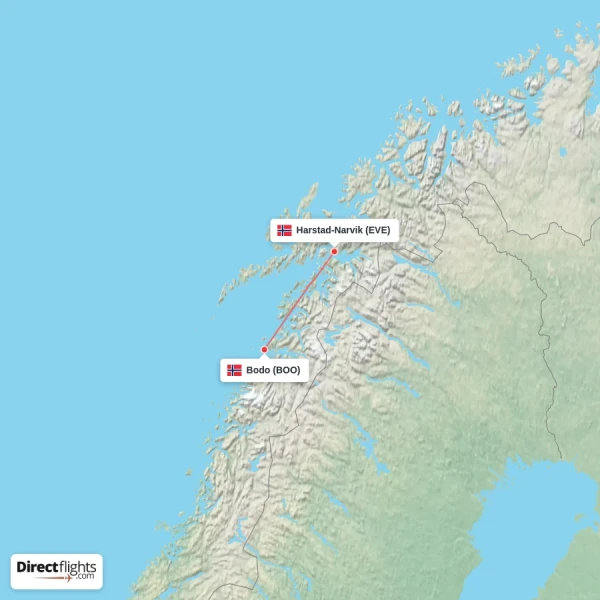 Harstad-Narvik - Bodo direct flight map