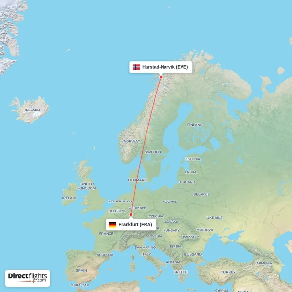 Harstad-Narvik - Frankfurt direct flight map