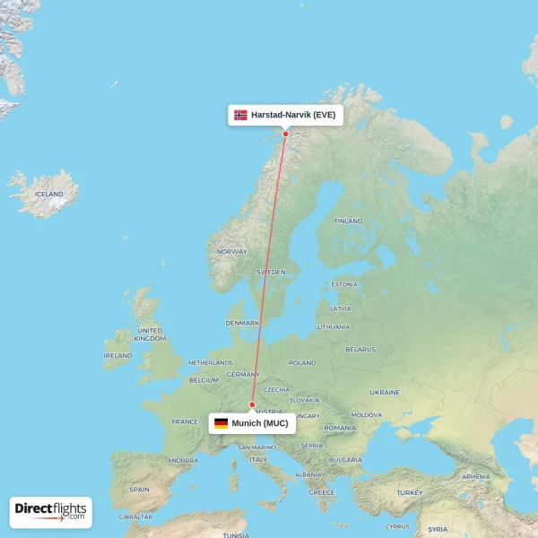 Harstad-Narvik - Munich direct flight map