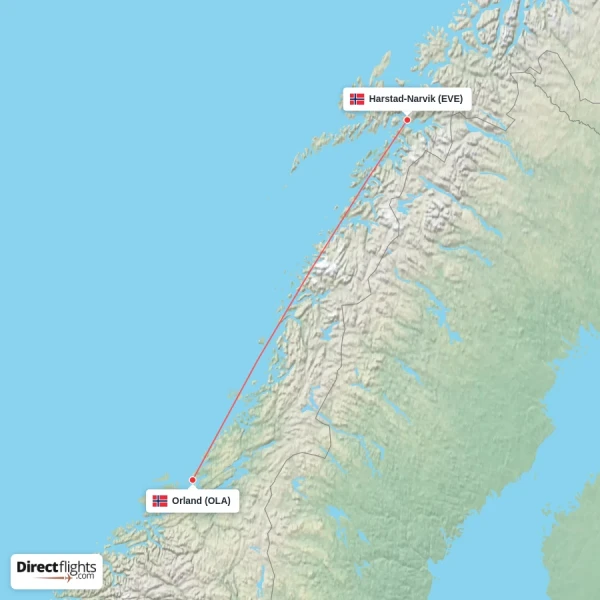 Harstad-Narvik - Orland direct flight map