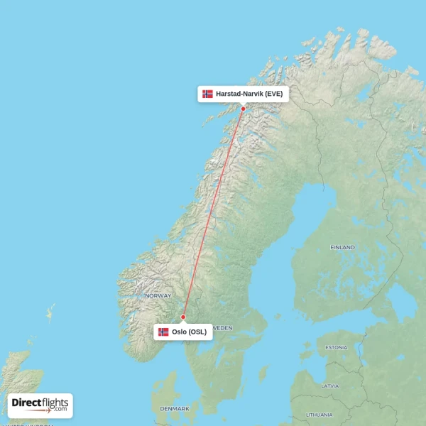 Harstad-Narvik - Oslo direct flight map