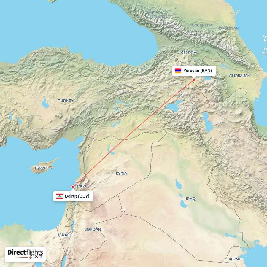 EVN - BEY route map