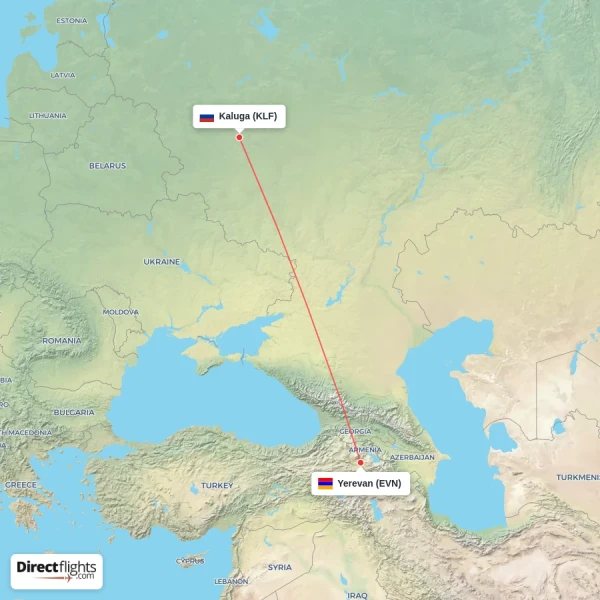 Yerevan - Kaluga direct flight map