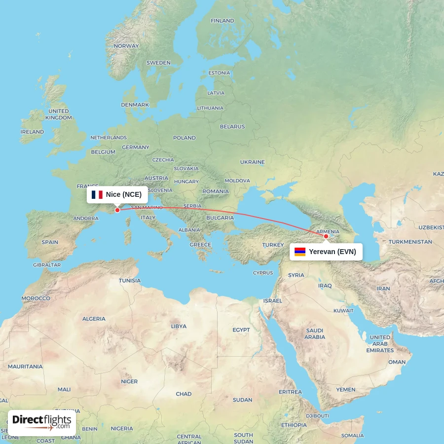 EVN - NCE route map