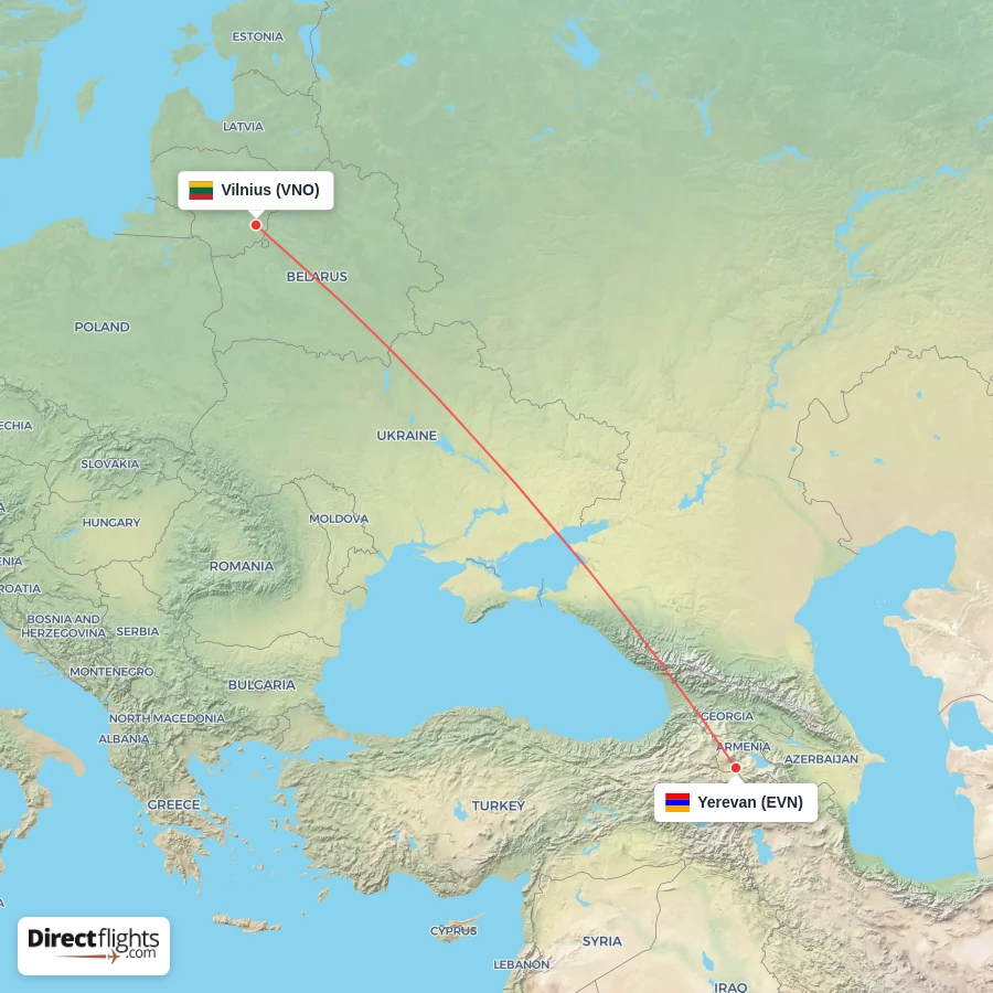 EVN - VNO route map