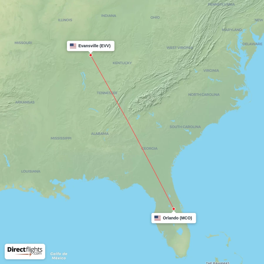 EVV - MCO route map