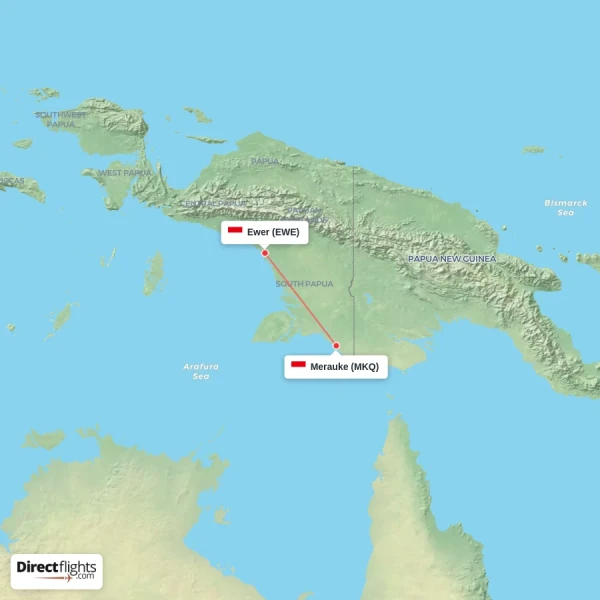 Ewer - Merauke direct flight map