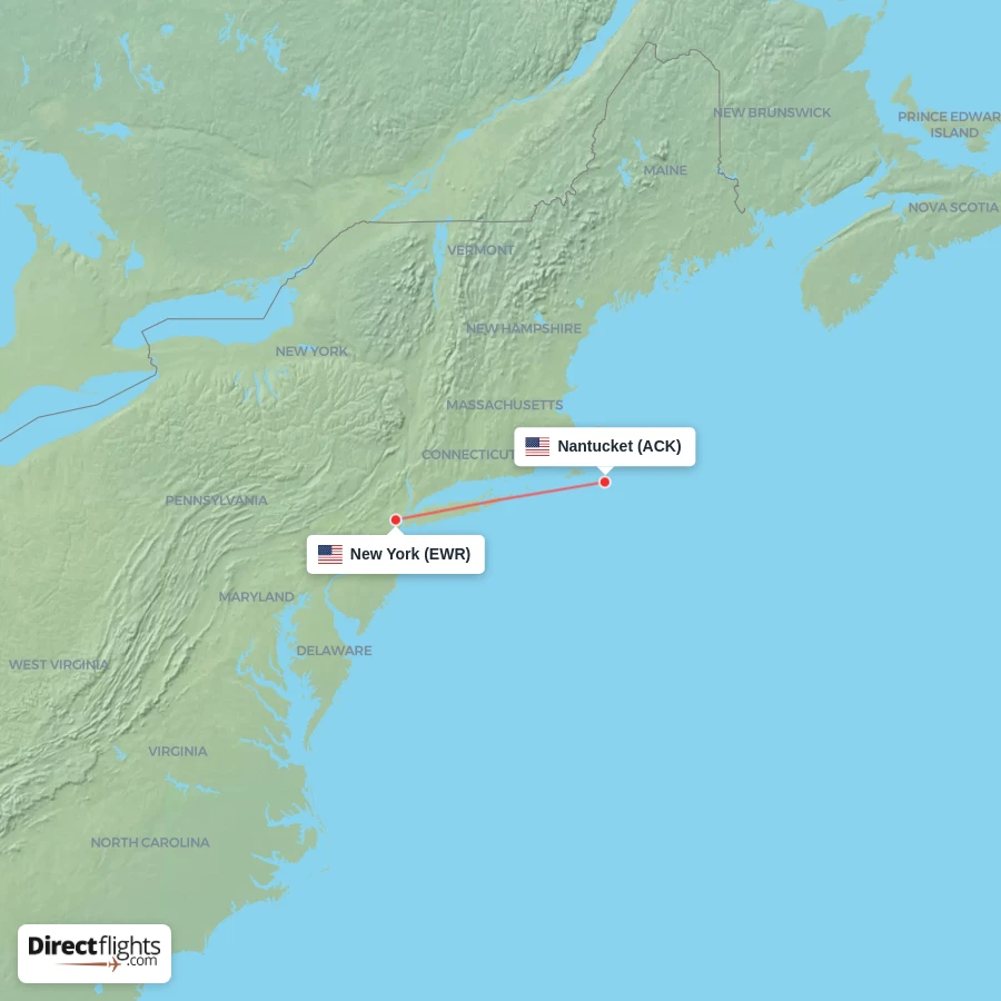 EWR - ACK route map